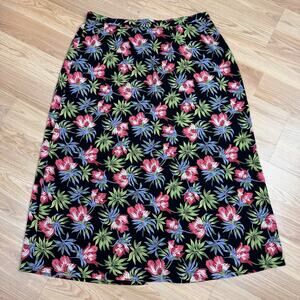 Women's XL Vintage Skirt Black Floral Size XL Sag Harbor Tropical Vacation